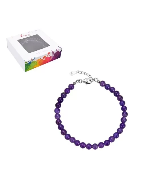 Armband - Amethyst, 6mm-Kugeln, Verlängerungskettchen, rhodiniert