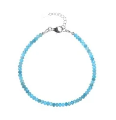 Armband - Apatit (stab.), 3,5mm-Button facettiert, Verlängerungskettchen, rhodiniert