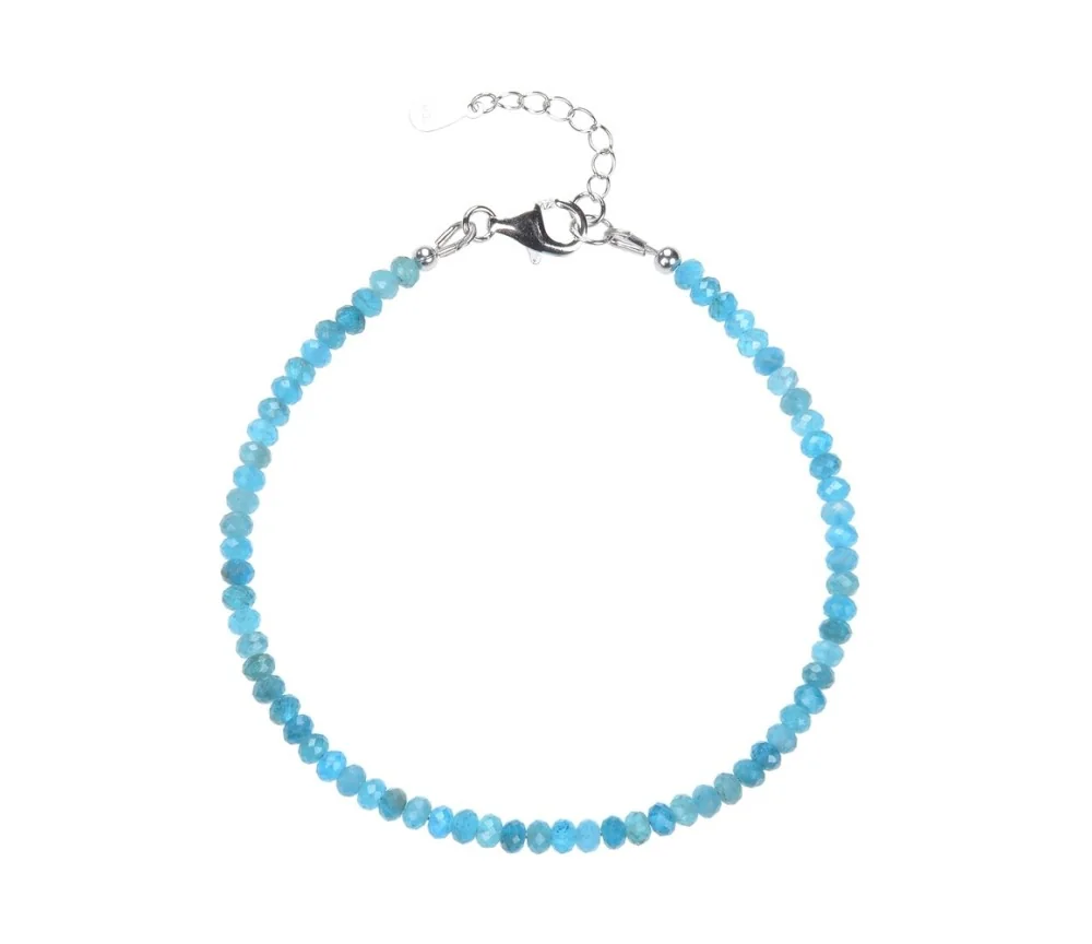 Armband - Apatit (stab.), 3,5mm-Button facettiert, Verlängerungskettchen, rhodiniert