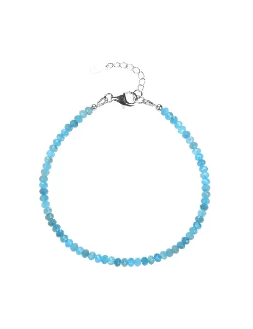 Armband - Apatit (stab.), 3,5mm-Button facettiert, Verlängerungskettchen, rhodiniert