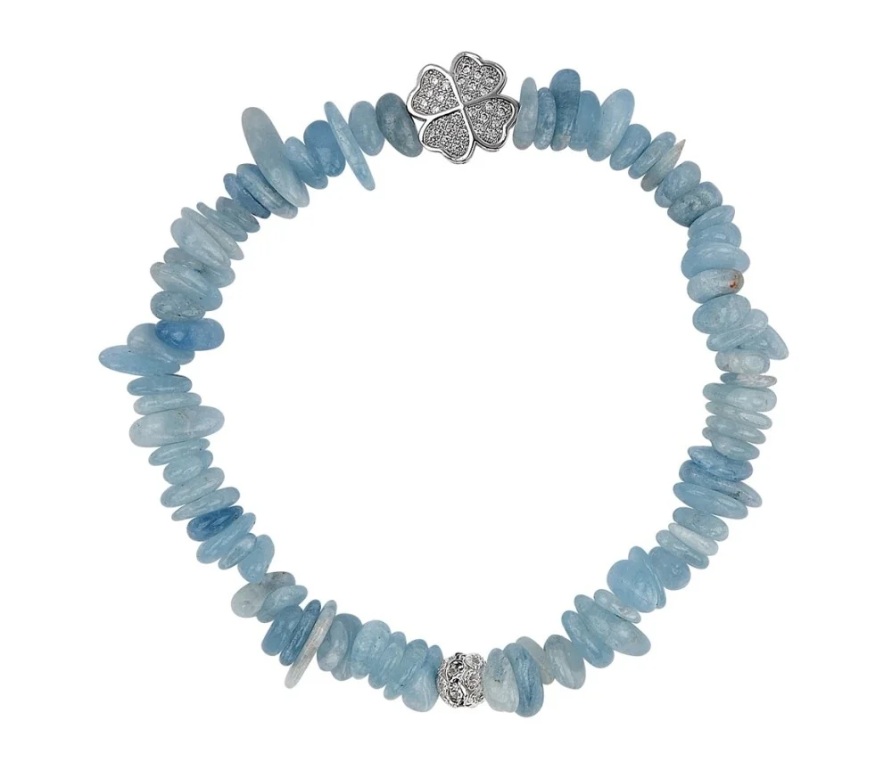 Armband - Aquamarin, mit Kleeblatt