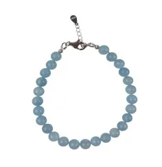 Armband - Aquamarin, 6,5mm-Kugeln, Verlängerungskettchen, rhodiniert