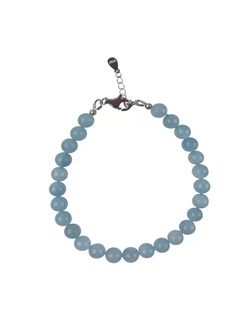 Armband - Aquamarin, 6,5mm-Kugeln, Verlängerungskettchen, rhodiniert