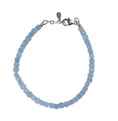 Armband - Aquamarin, 4mm-Würfel facettiert, Verlängerungskettchen, rhodiniert