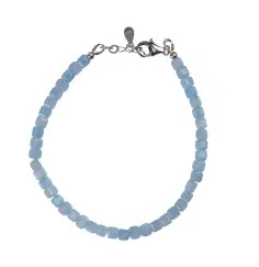 Armband - Aquamarin, 4mm-Würfel facettiert, Verlängerungskettchen, rhodiniert