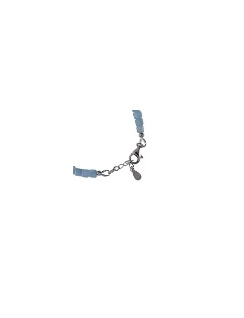 Armband - Aquamarin, 4mm-Würfel facettiert, Verlängerungskettchen, rhodiniert