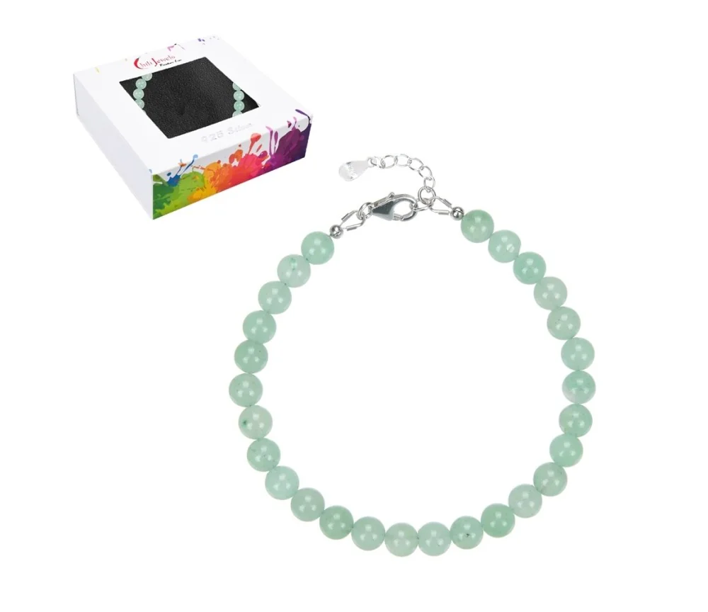 Armband - Aventurin, 6mm-Kugeln, Verlängerungskettchen, rhodiniert