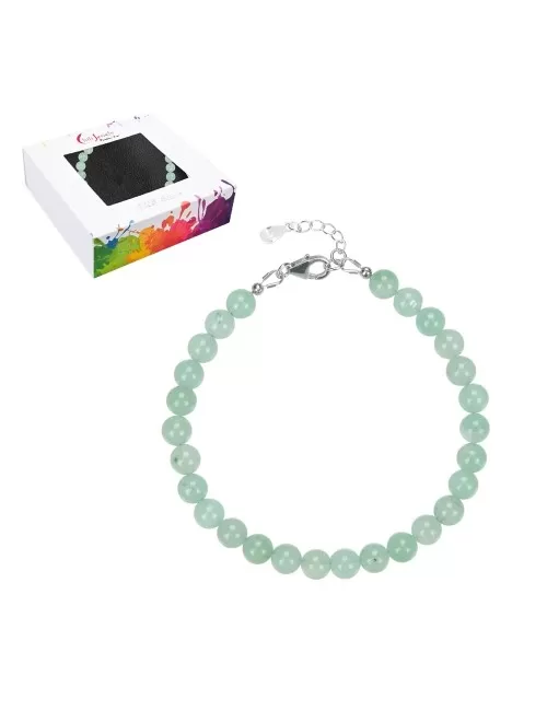 Armband - Aventurin, 6mm-Kugeln, Verlängerungskettchen, rhodiniert