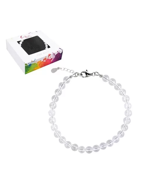 Armband - Bergkristall, 6mm-Kugeln, Verlängerungskettchen, rhodiniert