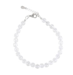 Armband - Bergkristall, 6mm-Kugeln facettiert, Verlängerungskettchen, rhodiniert