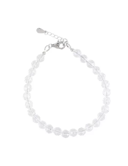 Armband - Bergkristall, 6mm-Kugeln facettiert, Verlängerungskettchen, rhodiniert