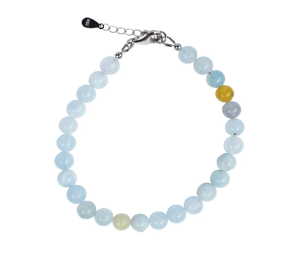 Armband - Beryll Kugeln (6mm), rhodiniert, Verlängerungskettchen