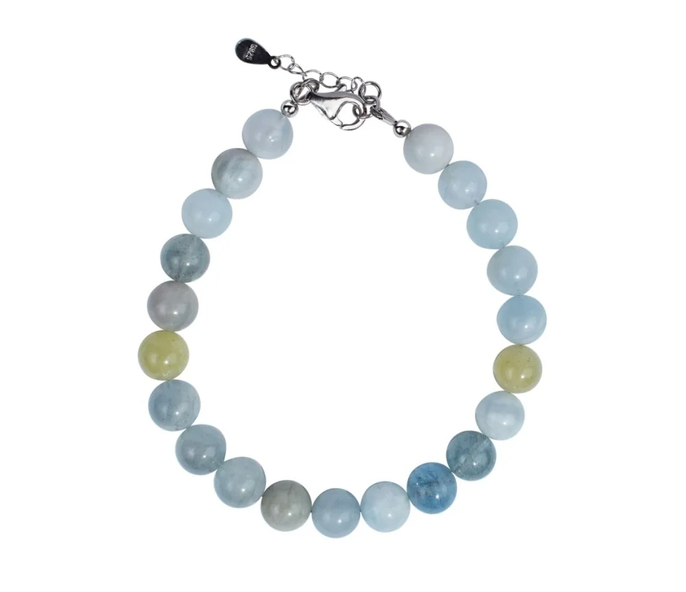 Armband - Beryll Kugeln (8mm), rhodiniert, Verlängerungskettchen