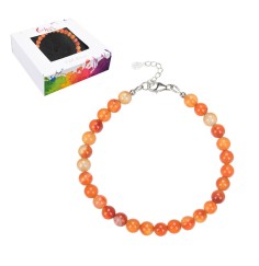 Armband - Carneol (gebr.), 6mm-Kugeln, Verlängerungskettchen, rhodiniert