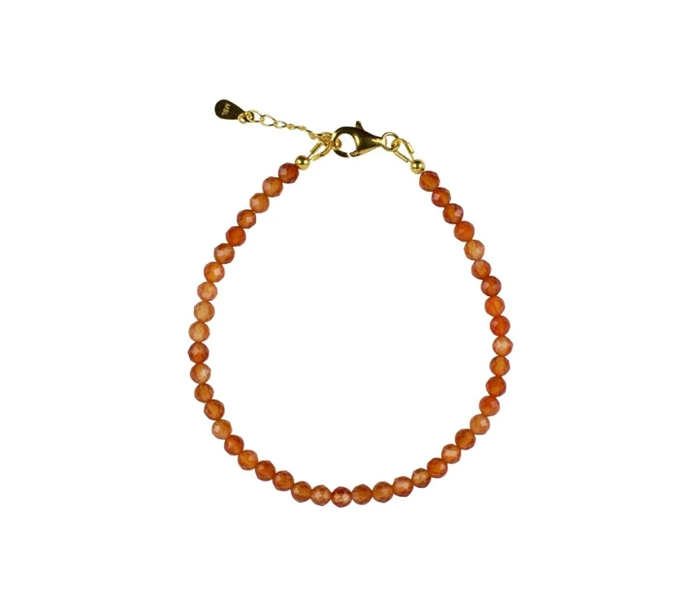 Armband - Carneol (gebr.) Würfel (4mm) facettiert, vergoldet, Verlängerungskettchen