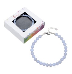 Armband - Chalcedon (blau), 6mm-Kugeln, Verlängerungskettchen, rhodiniert