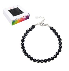 Armband - Onyx, 6mm-Kugeln, Verlängerungskettchen, rhodiniert