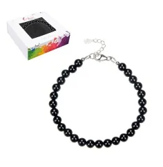 Armband - Onyx, 6mm-Kugeln, Verlängerungskettchen, rhodiniert