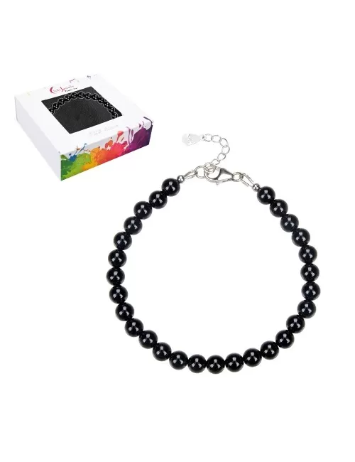 Armband - Onyx, 6mm-Kugeln, Verlängerungskettchen, rhodiniert