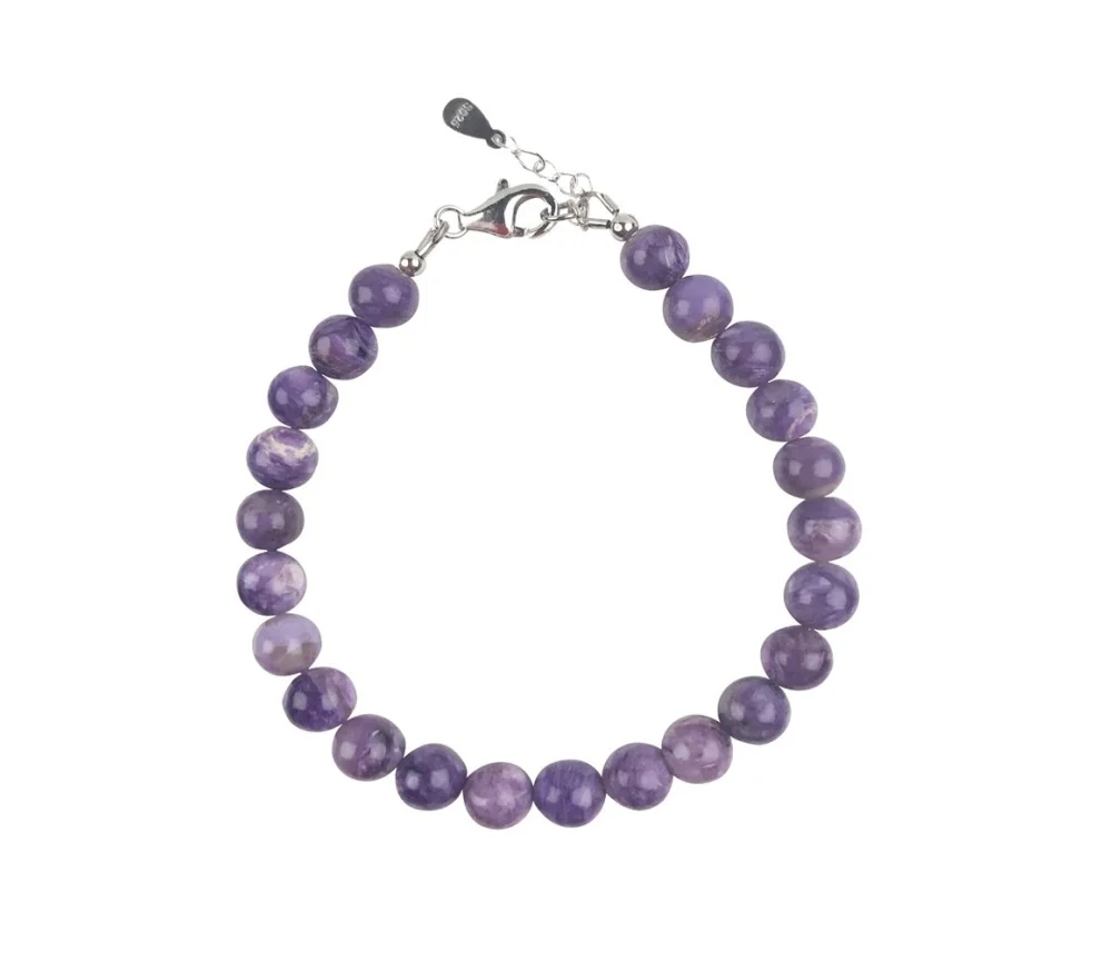 Armband - Charoit, 7mm-Kugeln, Verlängerungskettchen, rhodiniert