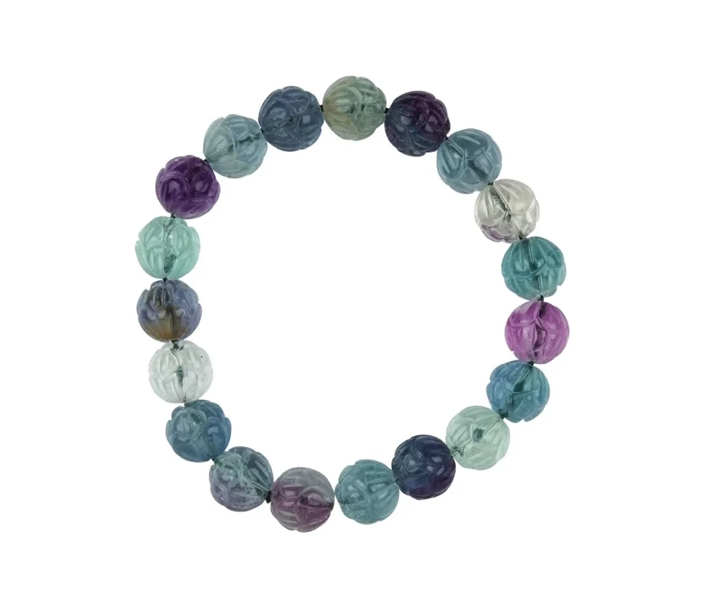 Armband - Fluorit, 10mm Kugeln mit Blumenmuster