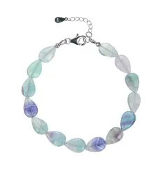 Armband - Fluorit, 08 x 12mmTropfen, Verlängerungskettchen, rhodiniert