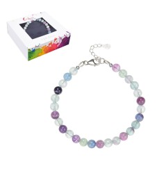 Armband - Fluorit, 6mm-Kugeln, Verlängerungskettchen, rhodiniert