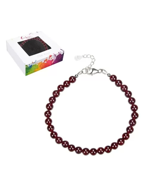 Armband - Granat 6mm-Kugeln, Verlängerungskettchen, rhodiniert