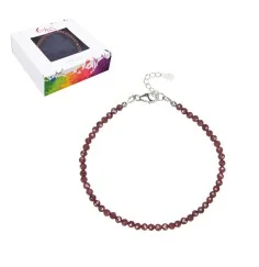 Armband - Granat, Kugeln (3mm) facettiert, rhodiniert, Verlängerungskettchen