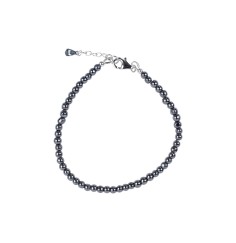 Armband - Hämatit (natur), 4mm-Kugeln, Verlängerungskettchen, rhodiniert