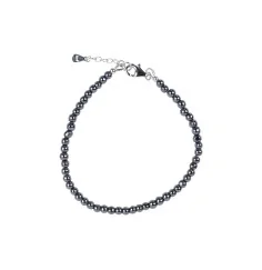 Armband - Hämatit (natur), 4mm-Kugeln, Verlängerungskettchen, rhodiniert