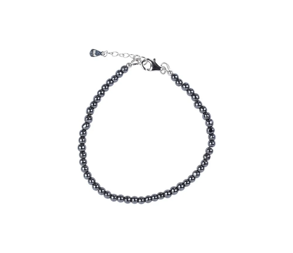 Armband - Hämatit (natur), 4mm-Kugeln, Verlängerungskettchen, rhodiniert