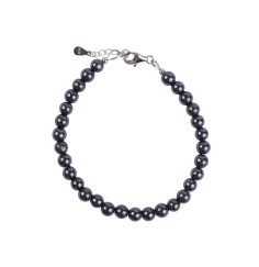 Armband - Hämatit (natur), 6mm-Kugeln, Verlängerungskettchen, rhodiniert