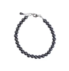 Armband - Hämatit (natur), 6mm-Kugeln, Verlängerungskettchen, rhodiniert