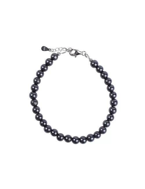 Armband - Hämatit (natur), 6mm-Kugeln, Verlängerungskettchen, rhodiniert