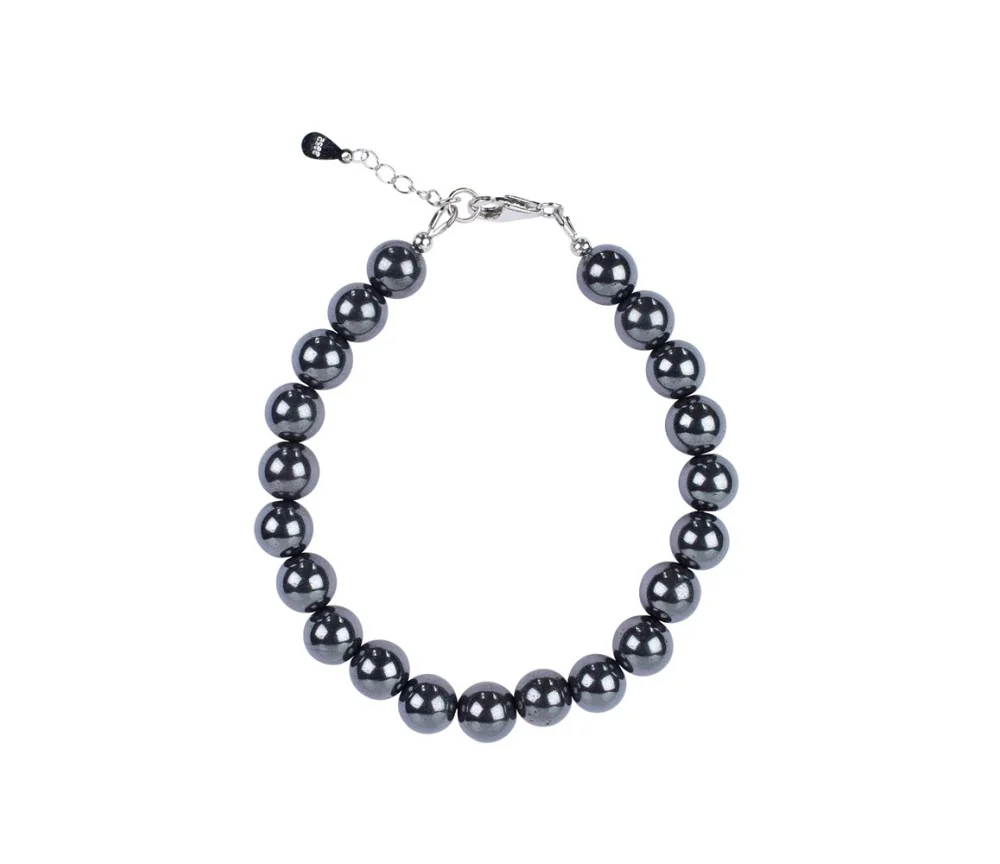 Armband - Hämatit (natur), 8mm-Kugeln, Verlängerungskettchen, rhodiniert