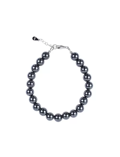 Armband - Hämatit (natur), 8mm-Kugeln, Verlängerungskettchen, rhodiniert