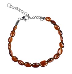 Armband - Hessonit (Granat), 8-9mm flache Trommelsteine, Verlängerungskettchen