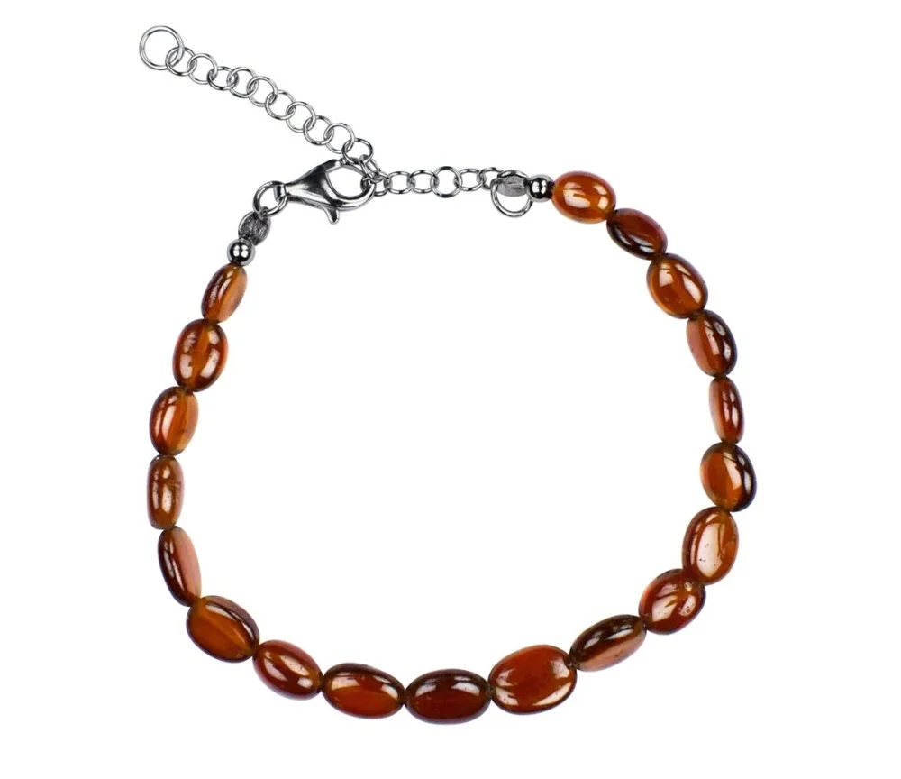 Armband - Hessonit (Granat), 8-9mm flache Trommelsteine, Verlängerungskettchen