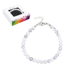 Armband - Magnesit 6mm-Kugeln, Verlängerungskettchen, rhodiniert