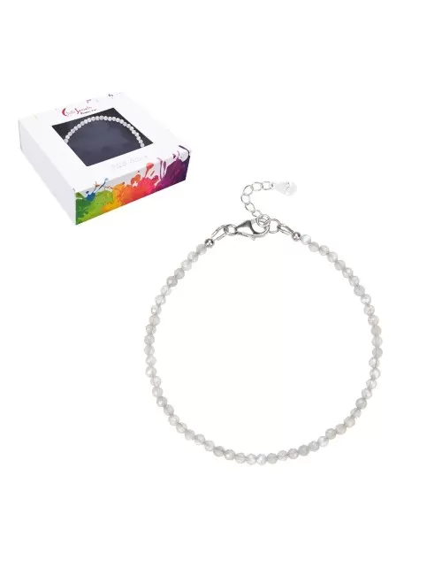 Armband - Labradorit (dunkel), Kugeln (3mm) facettiert, rhodiniert, Verlängerungskettchen