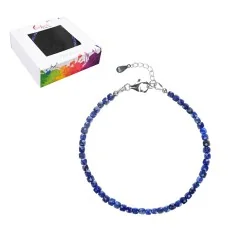 Armband - Lapis Lazuli, 3mm-Würfel facettiert, Verlängerungskettchen, rhodiniert