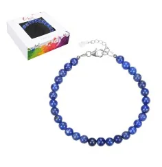 Armband - Lapis Lazuli, 6mm-Kugeln, Verlängerungskettchen, rhodiniert