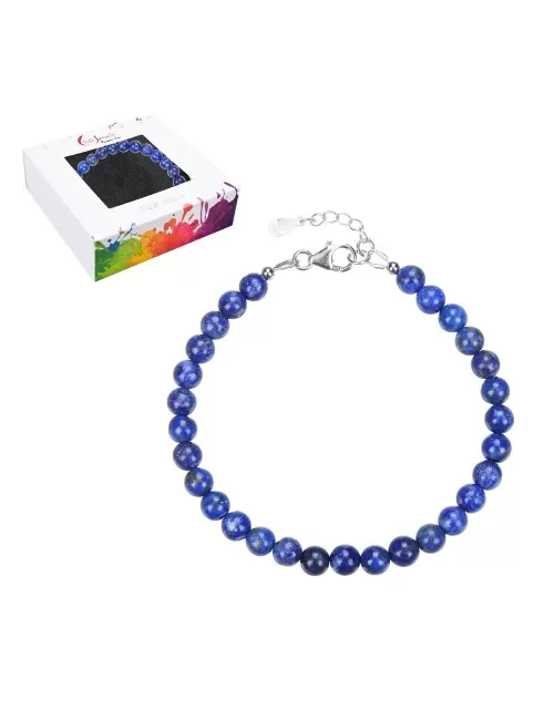 Armband - Lapis Lazuli, 6mm-Kugeln, Verlängerungskettchen, rhodiniert