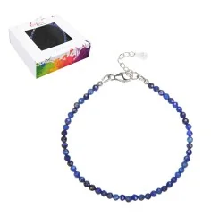 Armband - Lapis Lazuli, Kugeln (3mm) facettiert, rhodiniert, Verlängerungskettchen