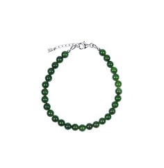 Armband - Nephrit, 6mm-Kugeln, Verlängerungskettchen, rhodiniert