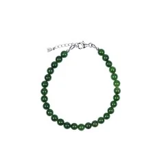 Armband - Nephrit, 6mm-Kugeln, Verlängerungskettchen, rhodiniert