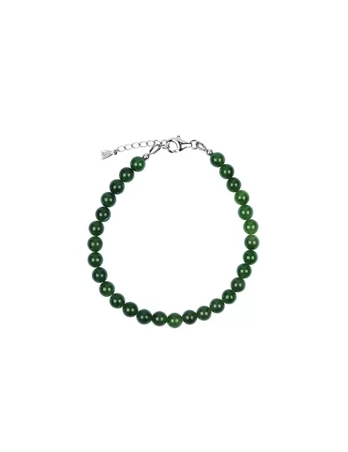 Armband - Nephrit, 6mm-Kugeln, Verlängerungskettchen, rhodiniert