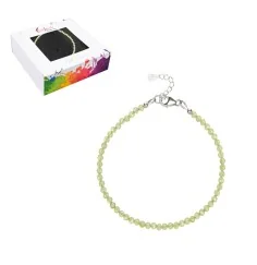 Armband - Peridot, Kugeln (3mm) facettiert, rhodiniert, Verlängerungskettchen