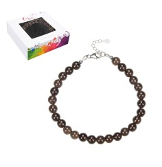 Armband - Rauchquarz, 6mm-Kugeln, Verlängerungskettchen, rhodiniert